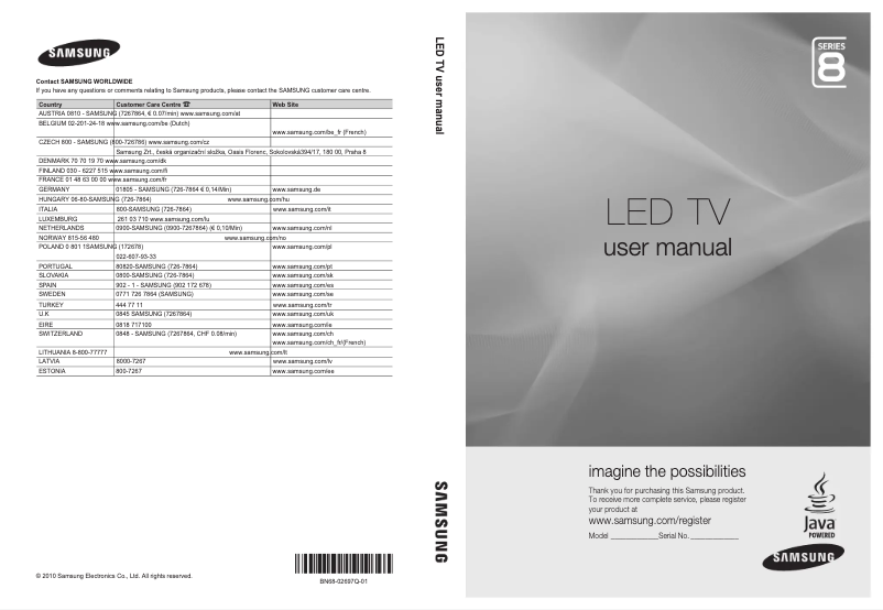 Page 1 de la notice Manuel utilisateur Samsung UE55C8790XS