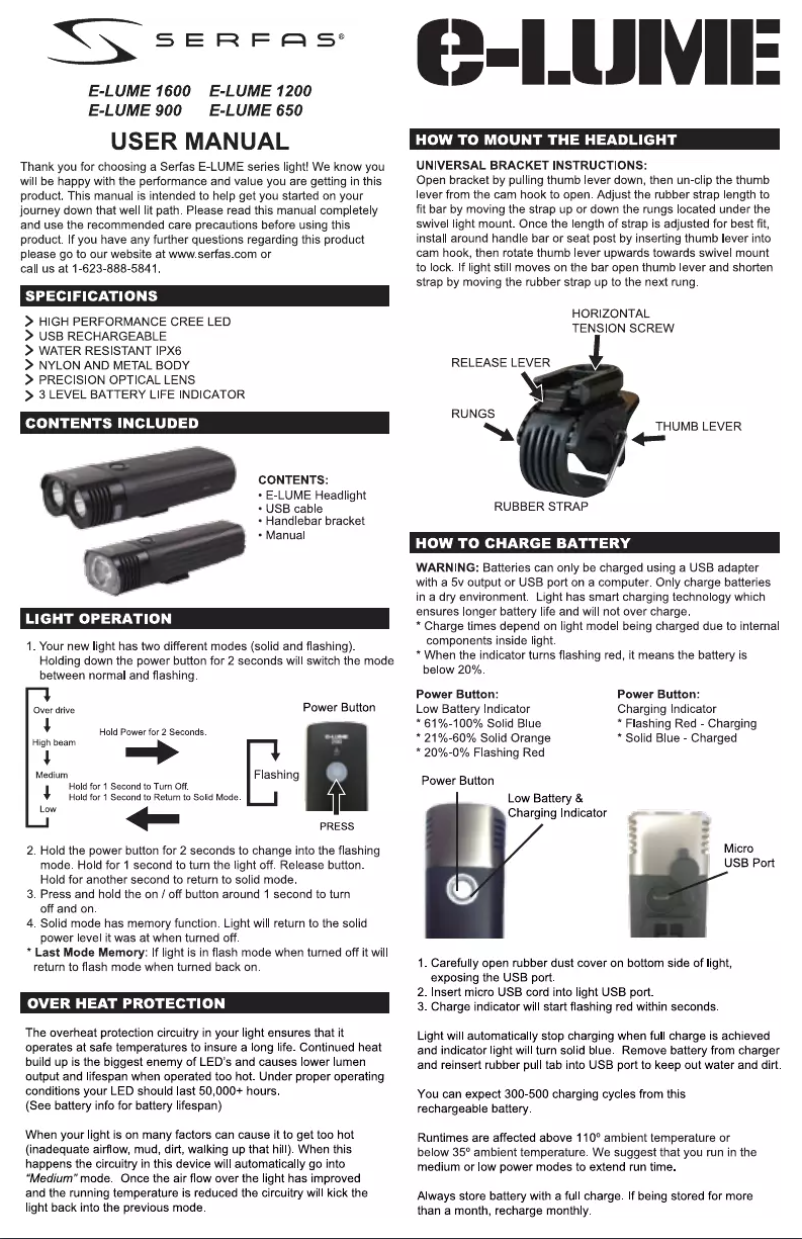 Page 1 de la notice Manuel utilisateur Serfas E-LUME 900