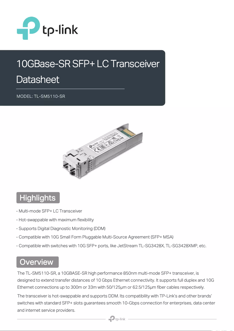 Page 1 de la notice Fiche technique TP-Link TL-SM5110-SR