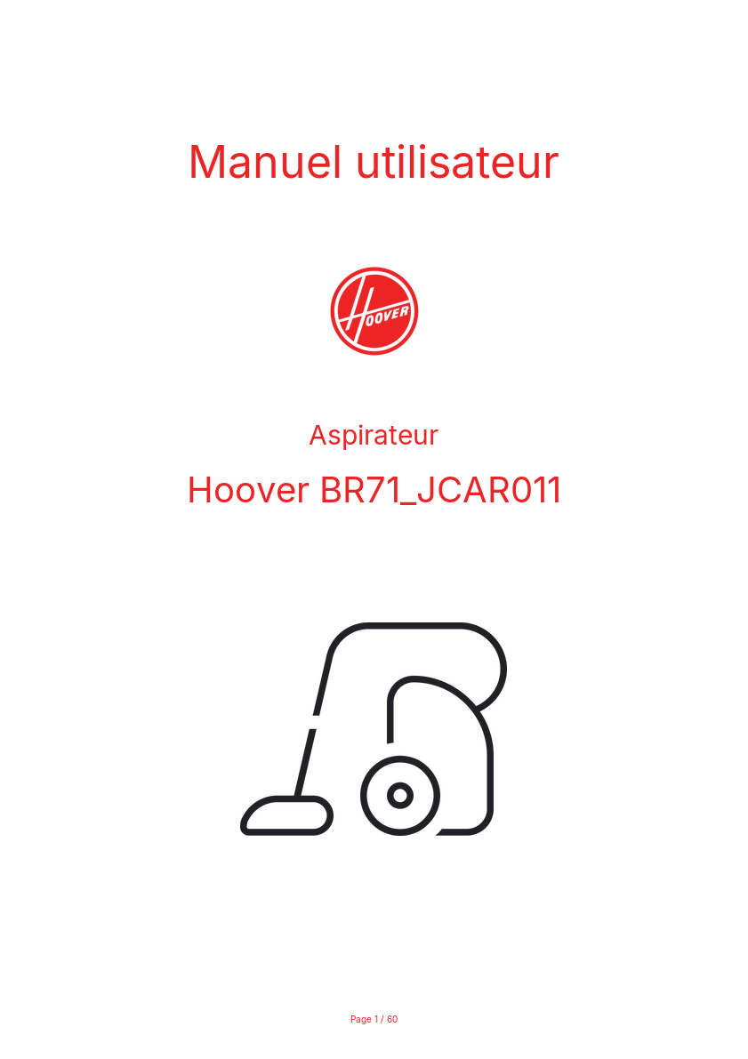 Page n°1 - Manuel utilisateur Hoover BR71_JCAR011