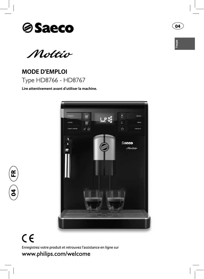 Image de la première page du manuel de l'appareil Saeco Moltio HD8766