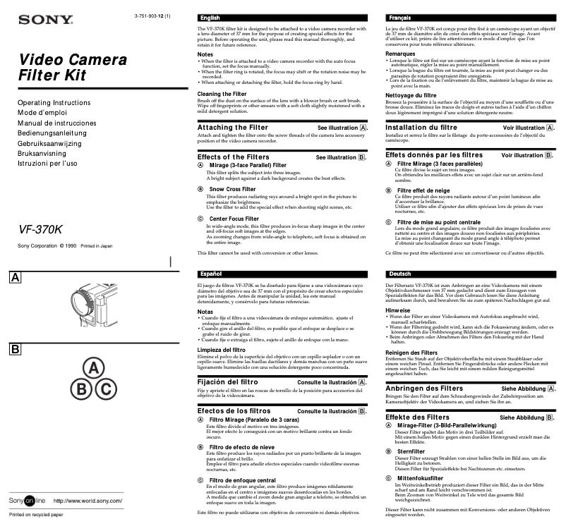 Page 1 de la notice Manuel utilisateur Sony VF-370K