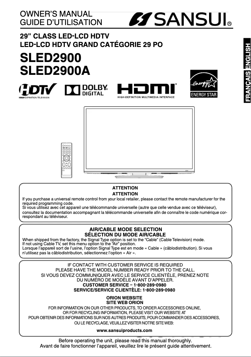 Page n°1 - Manuel utilisateur Sansui SLED2900