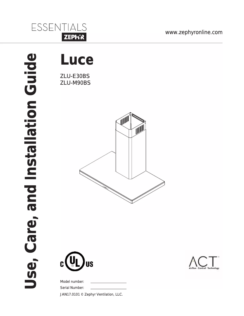Page 1 de la notice Manuel d'utilisation et d'entretien Zephyr ZLUM90BS