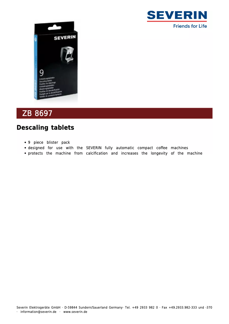 Page 1 de la notice Manuel utilisateur Severin ZB 8697