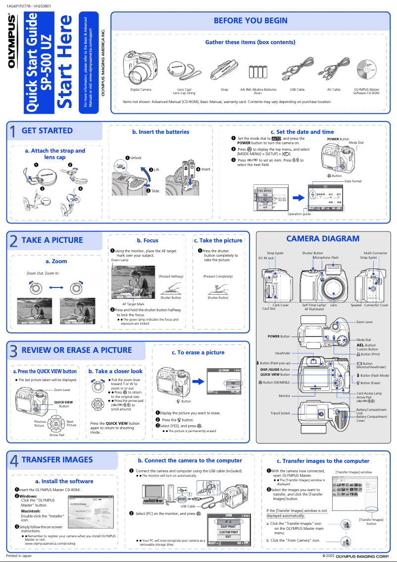 Page 1 de la notice Guide de démarrage rapide Olympus SP-500UZ