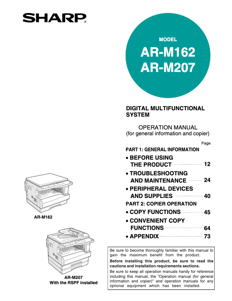 Page n°1 - Manuel utilisateur Sharp AR-M207