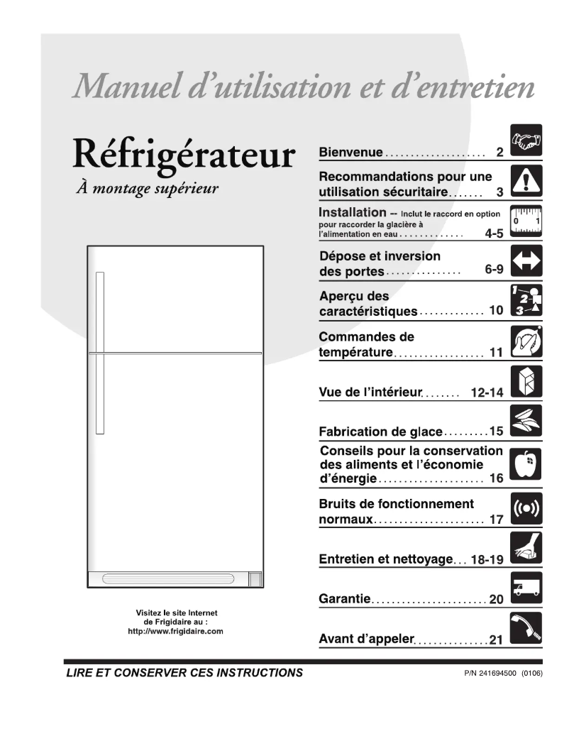 Image de la première page du manuel de l'appareil FRT8G7HW