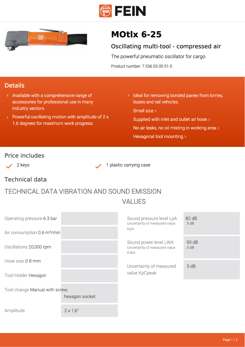 Page n°1 - Fiche technique Fein MOtlx 6-25
