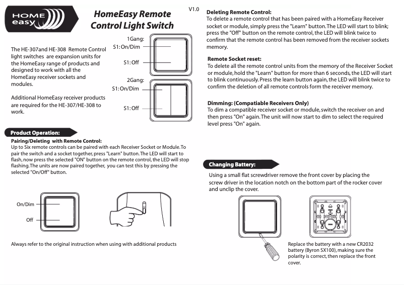 Page 1 de la notice Manuel utilisateur Home Easy HE-307