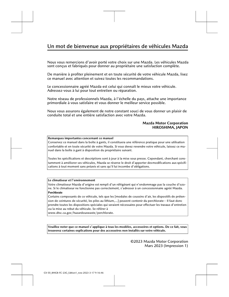 Page 1 de la notice Manuel utilisateur Mazda CX-50 (2024)