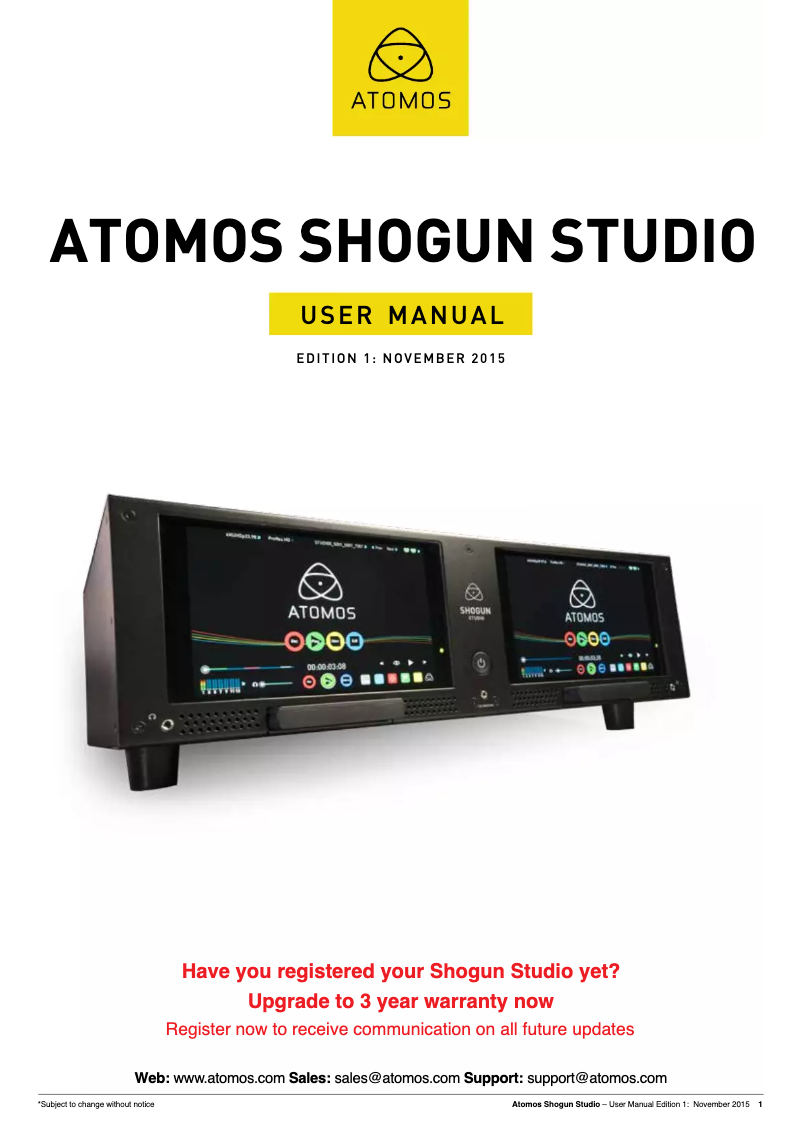 Page 1 de la notice Mode d'emploi Atomos Shogun Studio