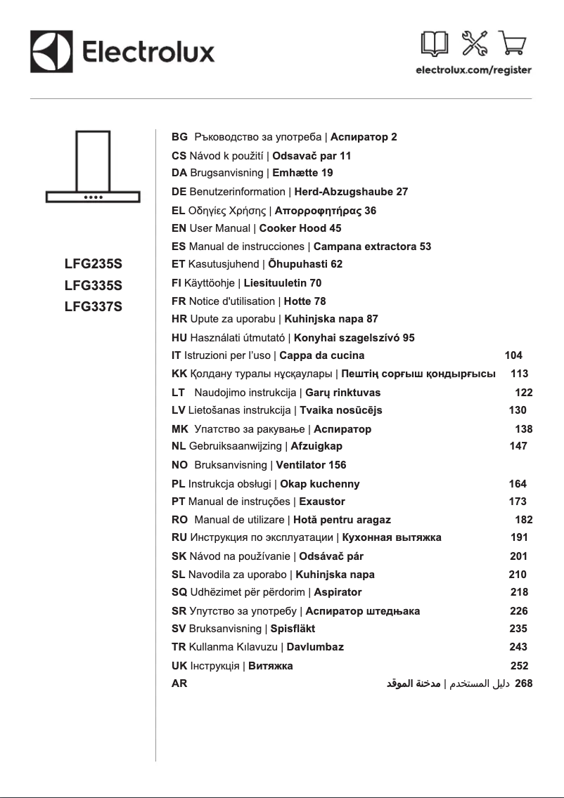 Page 1 de la notice Manuel utilisateur Electrolux LFG337S