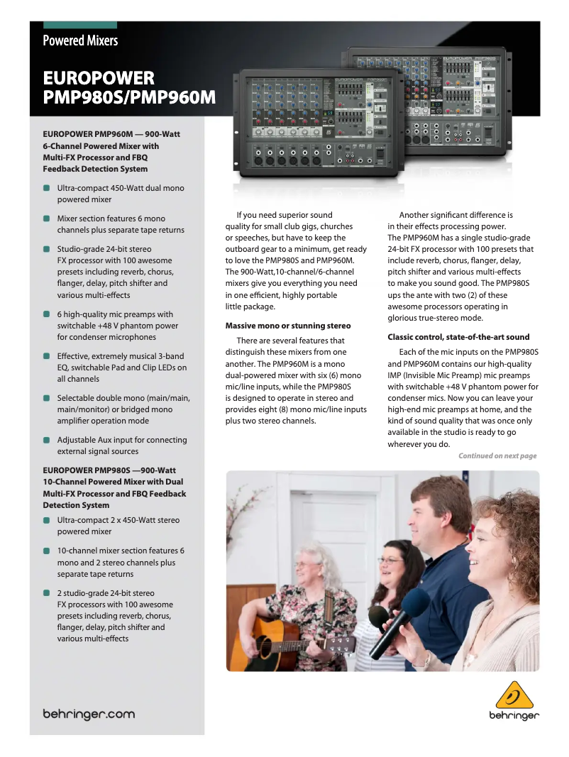Page 1 de la notice Brochure Behringer Europower PMP1060M