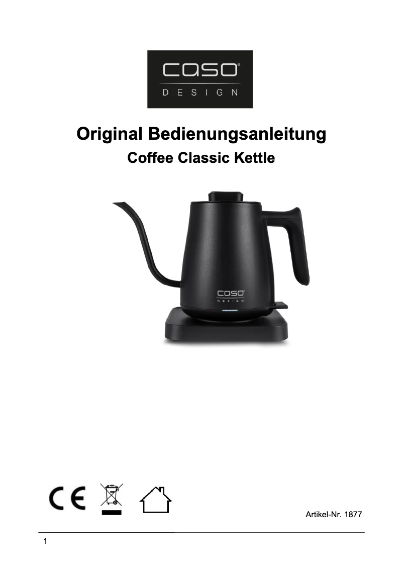 Page 1 de la notice Manuel utilisateur Caso Coffee Classic Kettle