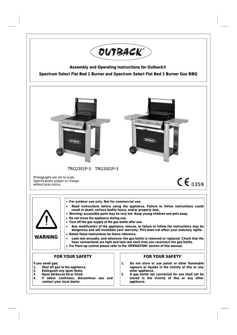 Page n°1 - Manuel utilisateur Outback Spectrum Select Flat Bed 2 Burner