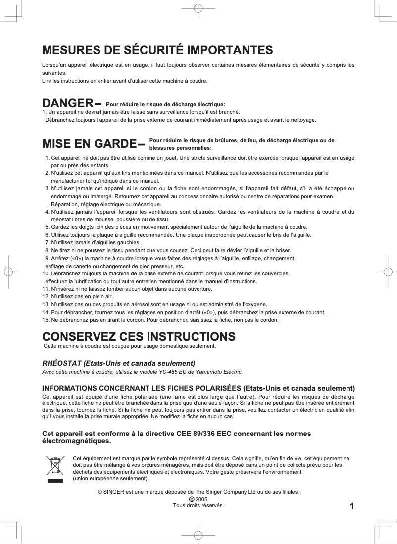 Page 1 de la notice Manuel utilisateur Singer Confidence 7463