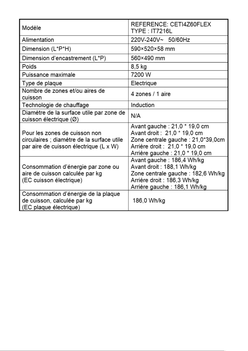 Page 1 de la notice Label énergétique Continental Edison CETI4Z70FLEX