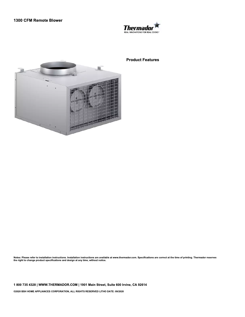 Page 1 de la notice Fiche technique Thermador VTR1330W