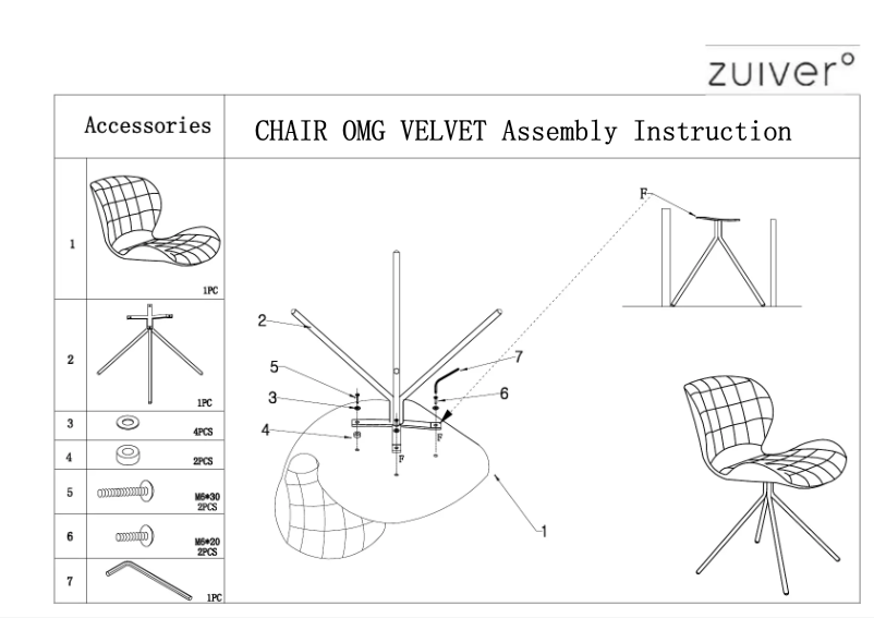 Page 1 de la notice Manuel utilisateur Zuiver OMG Velvet