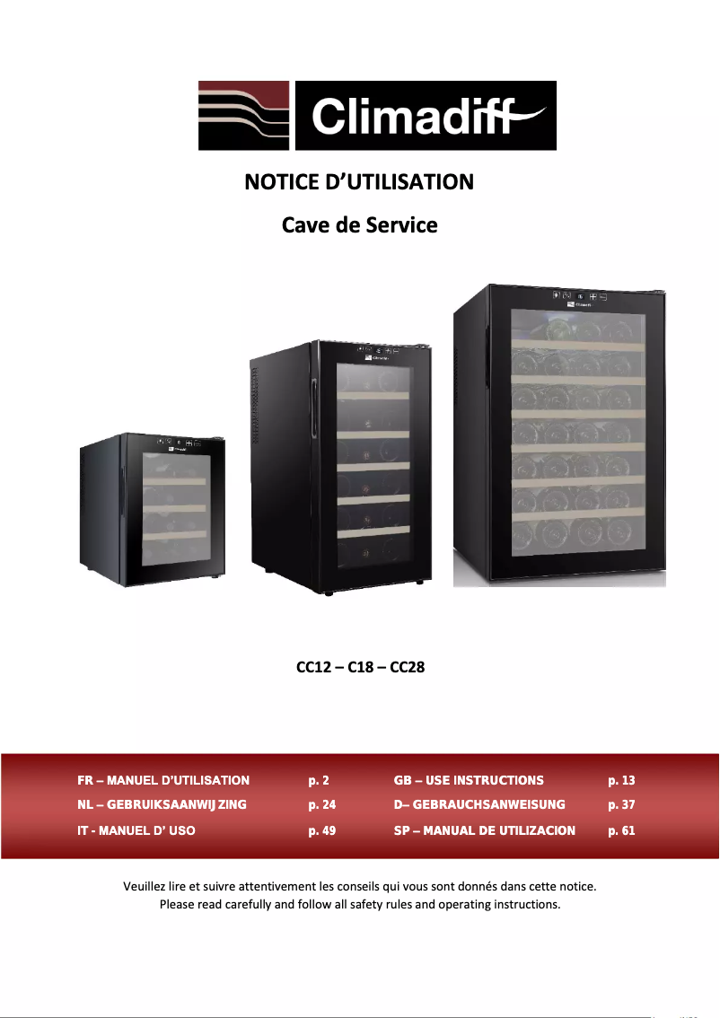 Page 1 de la notice Manuel utilisateur Climadiff CC28