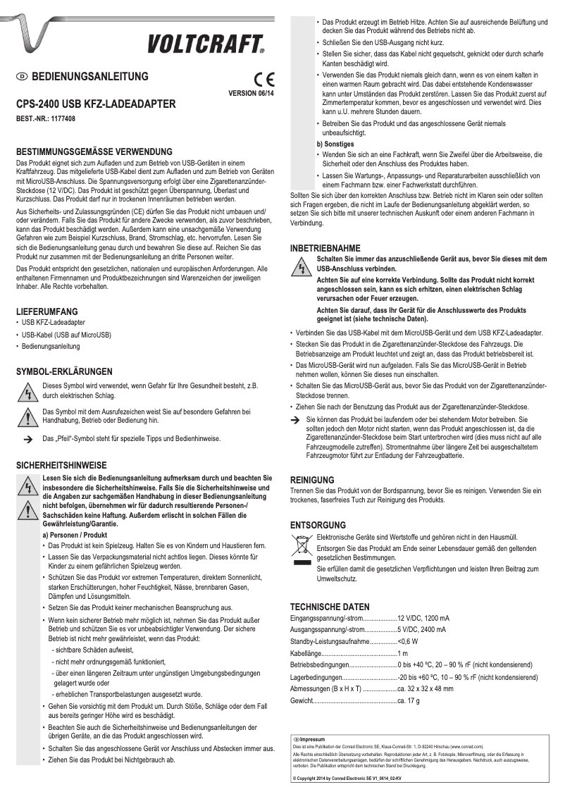 Page 1 de la notice Manuel utilisateur Voltcraft CPS-2400