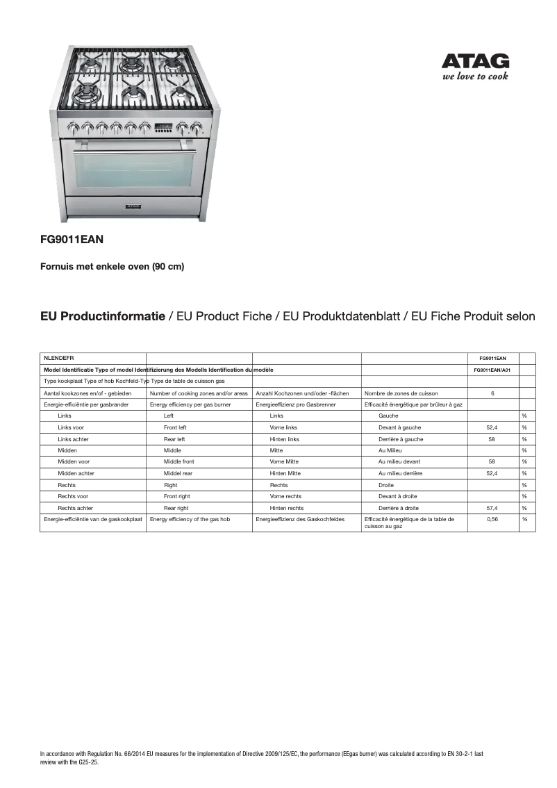 Page n°1 - Fiche technique Atag FG9011EAN