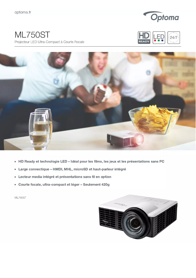 Página 1 del manual Ficha técnica Optoma ML750ST