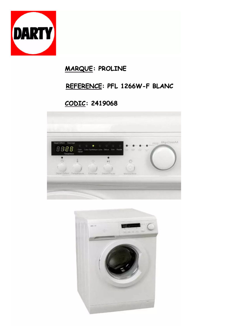 Page 1 de la notice Manuel utilisateur Proline PFL1266W