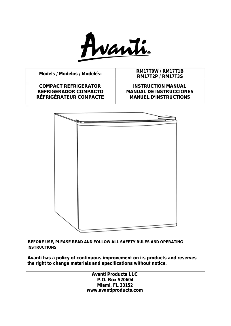 Page 1 de la notice Manuel utilisateur Avanti RM17T1B