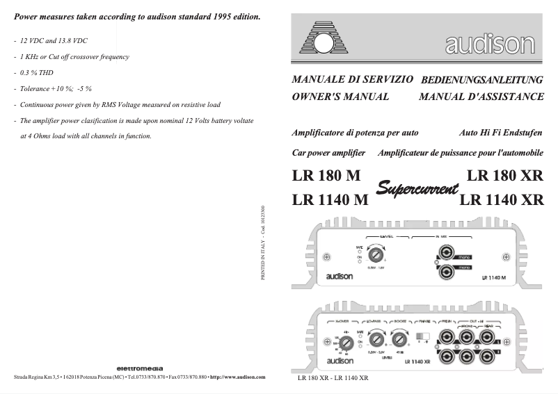 Page n°1 - Manuel utilisateur Audison LR 1140 M