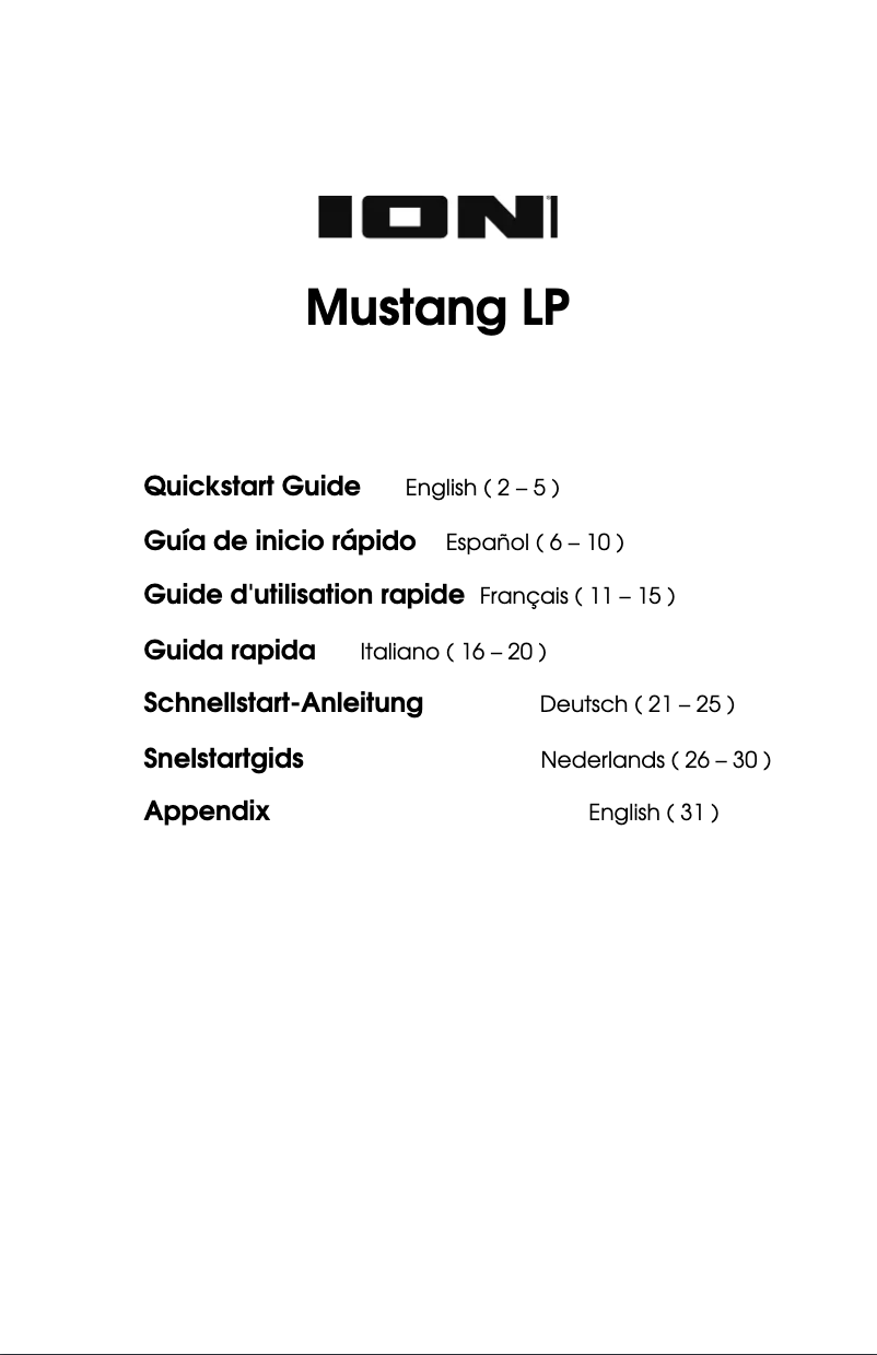 Page 1 de la notice Manuel utilisateur ION Mustang LP
