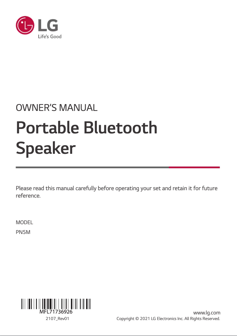 Page n°1 - Manuel utilisateur LG XBOOM Go PN5M