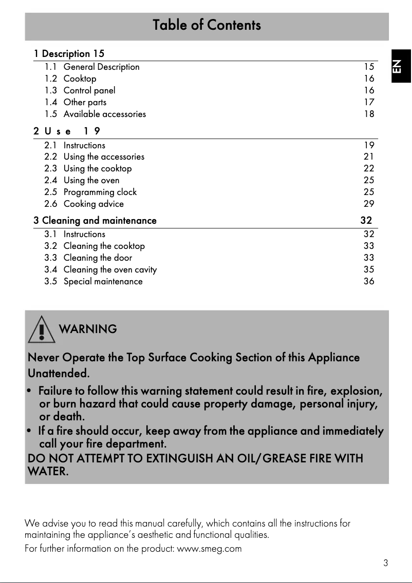 Page 1 de la notice Manuel utilisateur Smeg SPR30UGGX