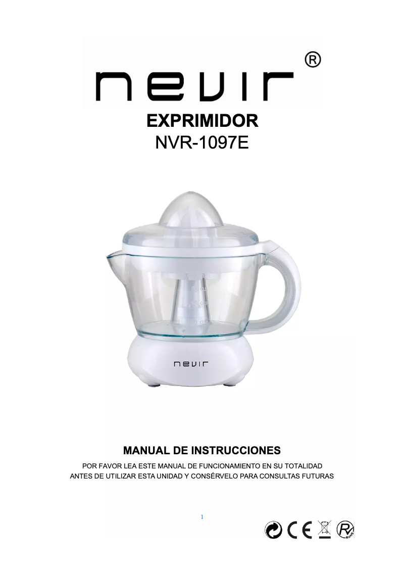 Page 1 de la notice Manuel utilisateur Nevir Exprimidor NVR-1097E