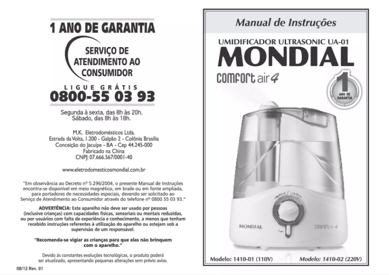Page 1 de la notice Manuel utilisateur Mondial Comfort Air 4 UA-01