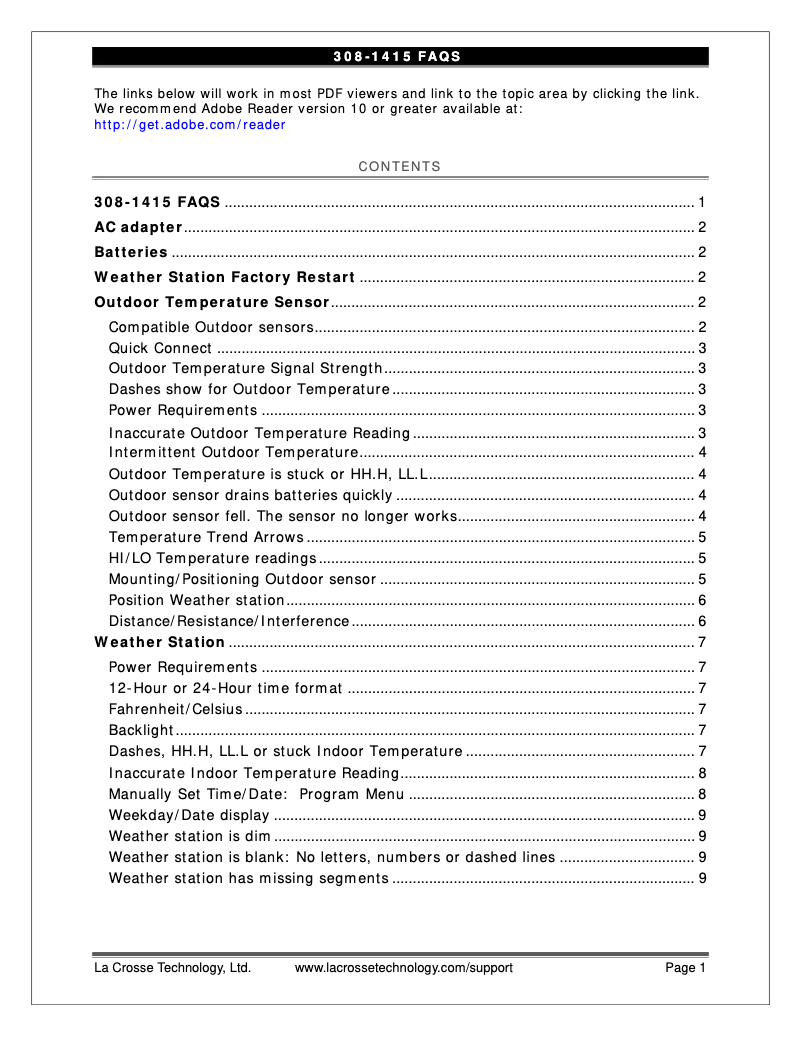 Page n°1 - FAQ La Crosse Technology 308-1415V2