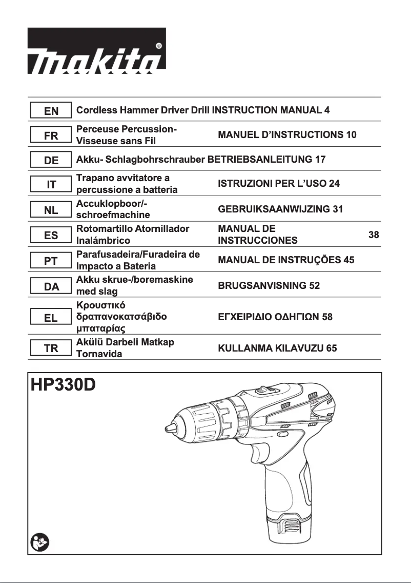 Page 1 de la notice Manuel utilisateur Makita HP330DWE