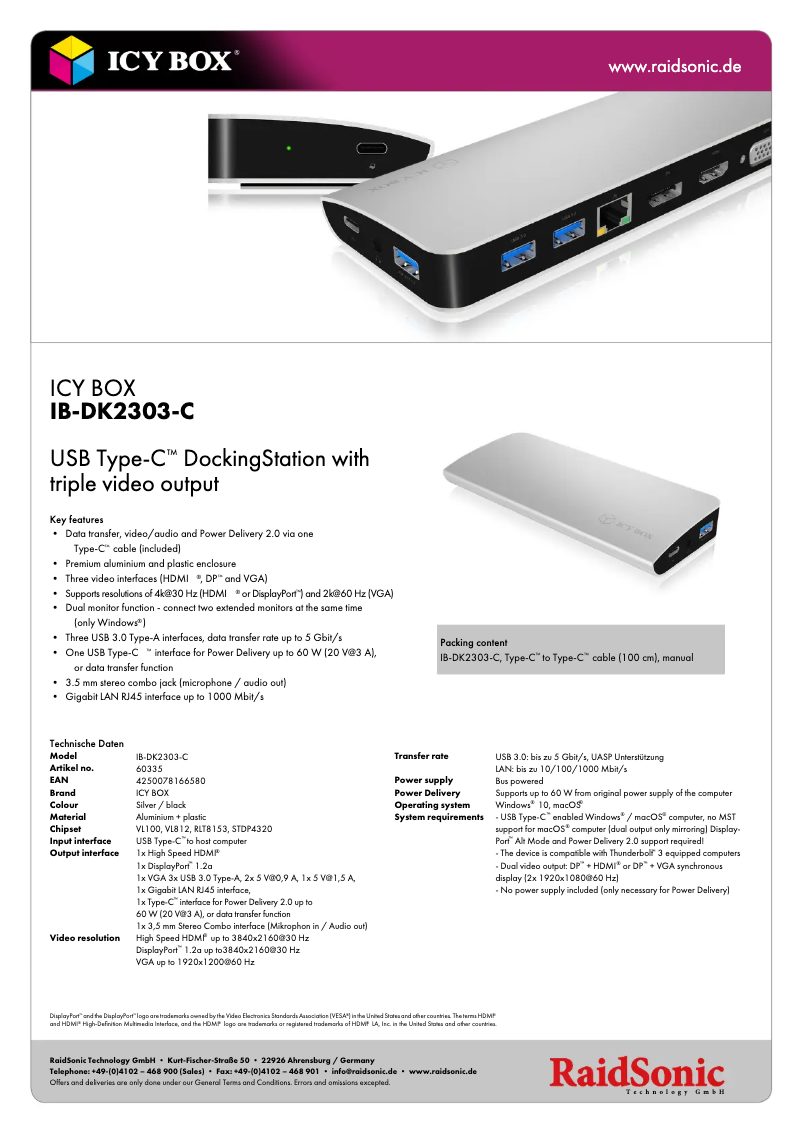 Page 1 de la notice Fiche technique Icy Box IB-DK2303-C