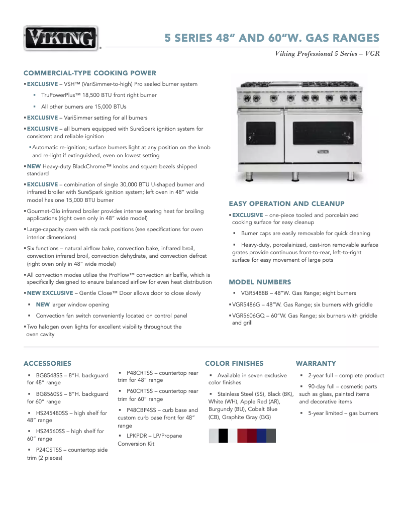 Página 1 del manual Ficha técnica Viking VGR5486GCB