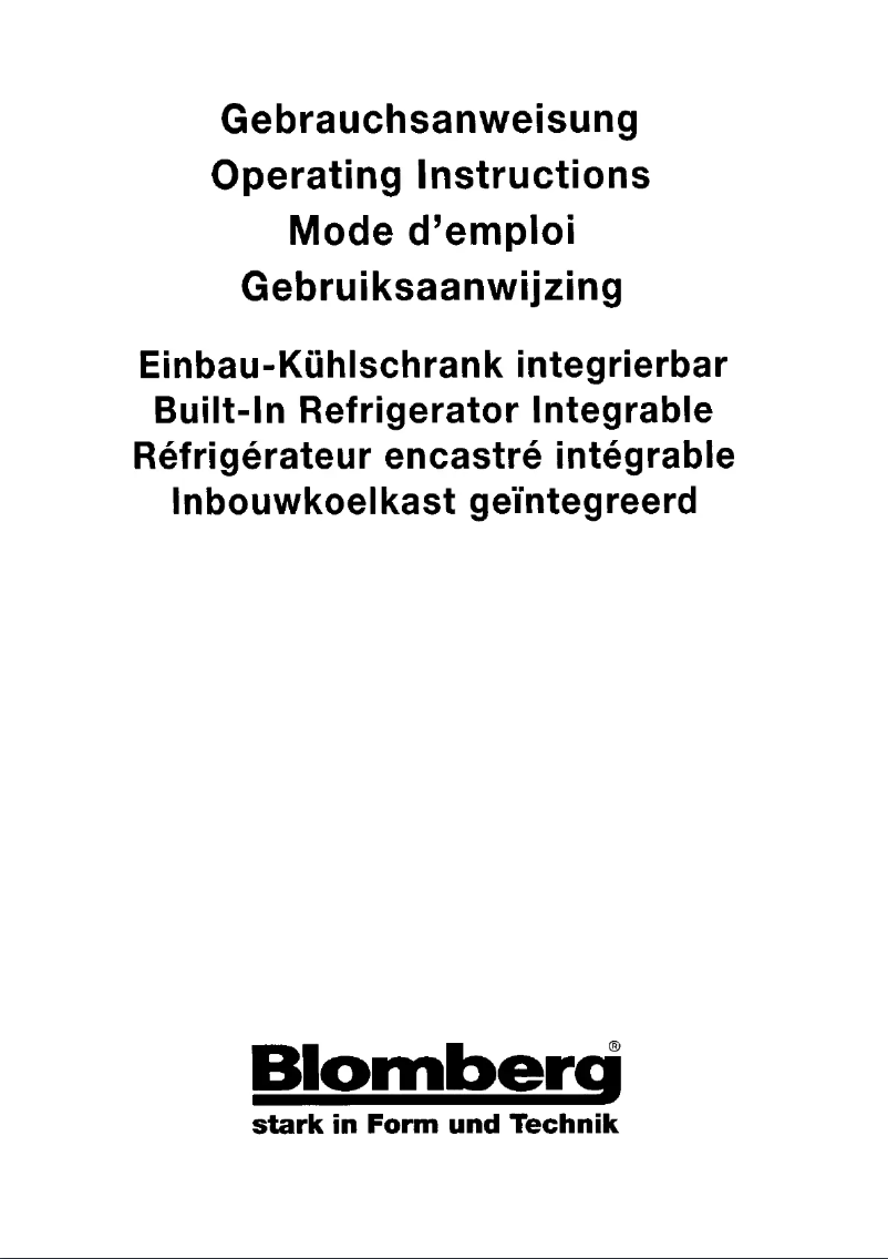 Page n°1 - Manuel utilisateur Blomberg KI 1160