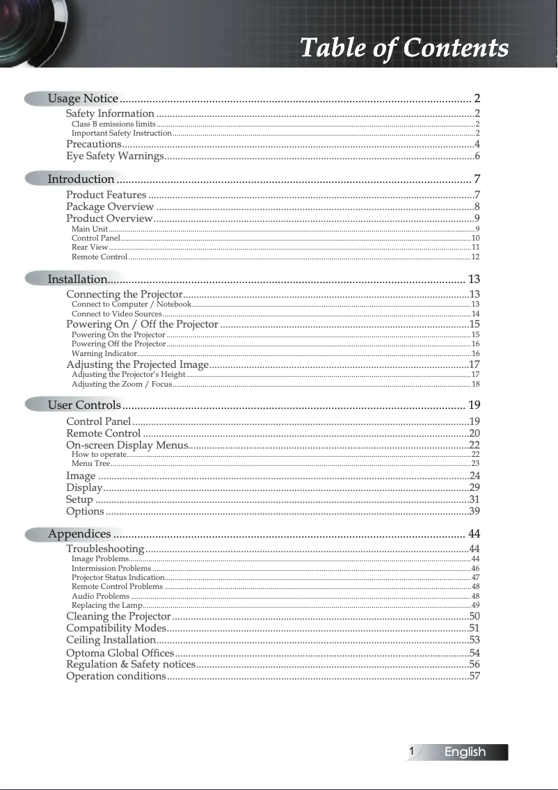 Page n°1 - Manuel utilisateur Optoma TX7156