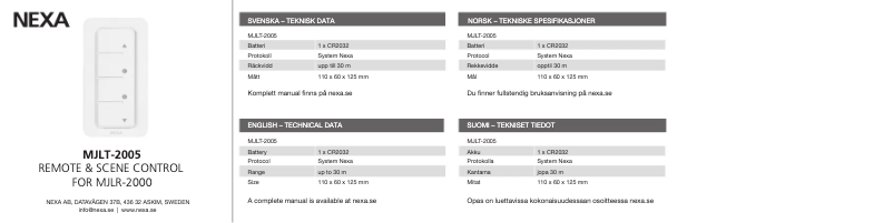 Page 1 de la notice Manuel utilisateur Nexa MJLT-2005
