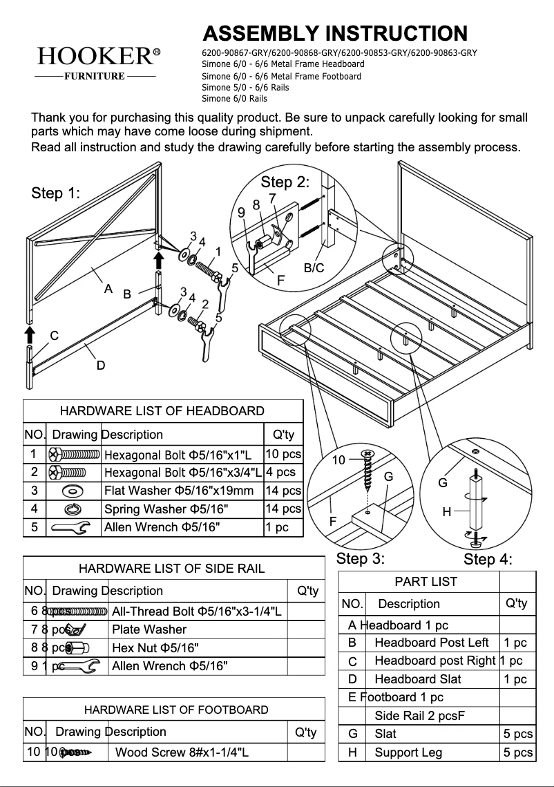 Page n°1 - Manuel utilisateur Hooker 6200-90867-GRY