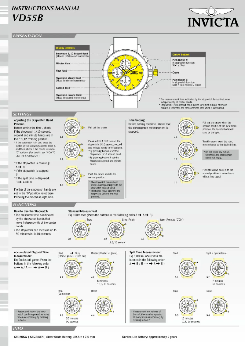 Page n°1 - Manuel utilisateur Invicta Pro Diver 1769
