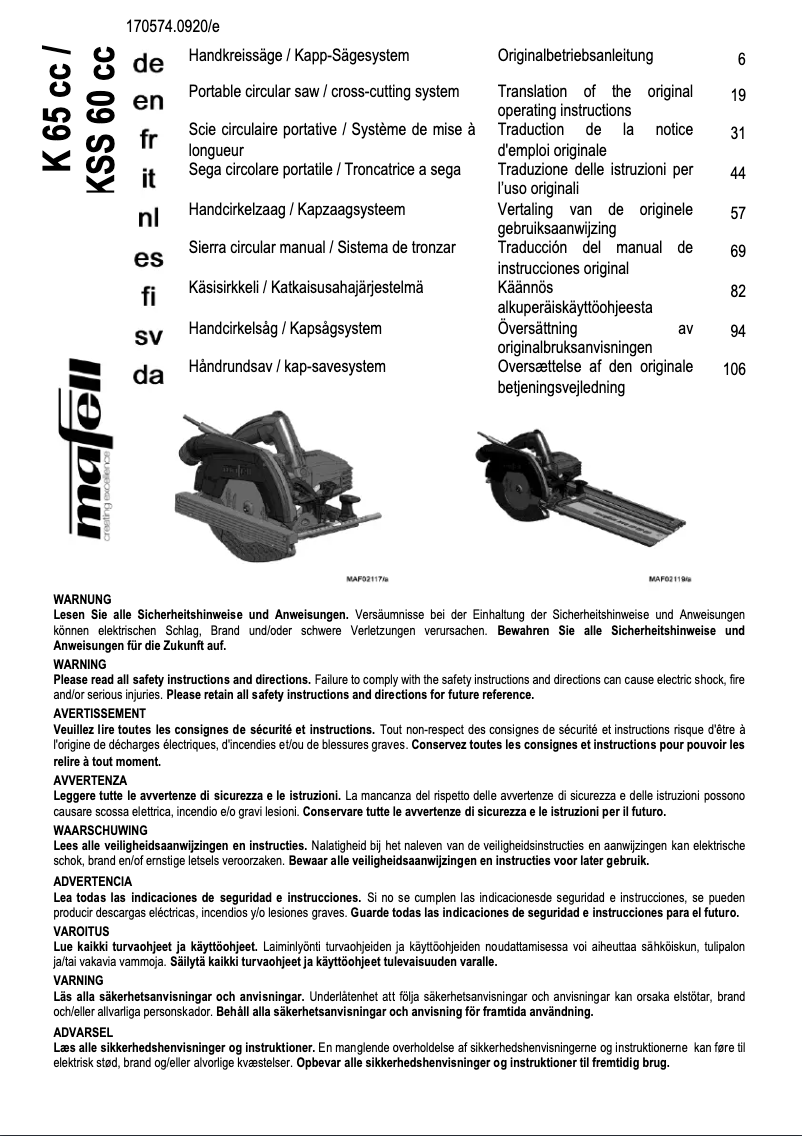 Image de la première page du manuel de l'appareil K 65 cc