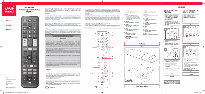 Page 1 de la notice Manuel utilisateur One for all URC1810