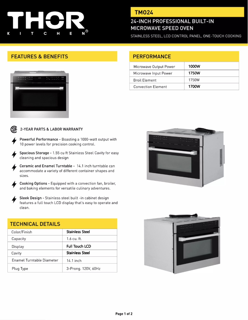 Página 1 del manual Ficha técnica Thor TMO24