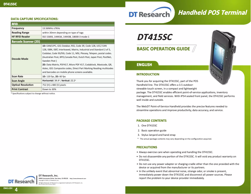 Image de la première page du manuel de l'appareil DT415