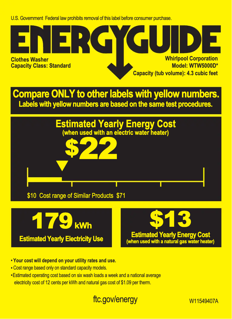 Page n°1 - Label énergétique Whirlpool WHLAUWED5000DW